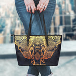 Spiritual Elephant Mandala Print Leather Tote Bag