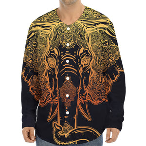 Spiritual Elephant Mandala Print Long Sleeve Baseball Jersey