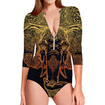 Spiritual Elephant Mandala Print Long Sleeve Swimsuit