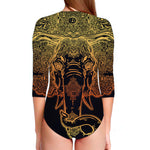 Spiritual Elephant Mandala Print Long Sleeve Swimsuit