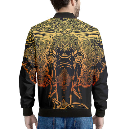 Spiritual Elephant Mandala Print Men's Bomber Jacket