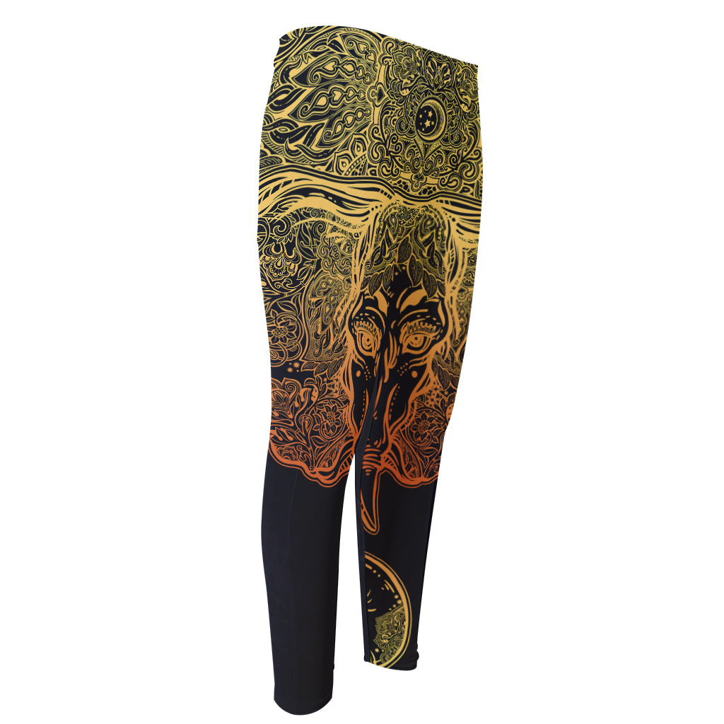 Spiritual Elephant Mandala Print Men's Compression Pants