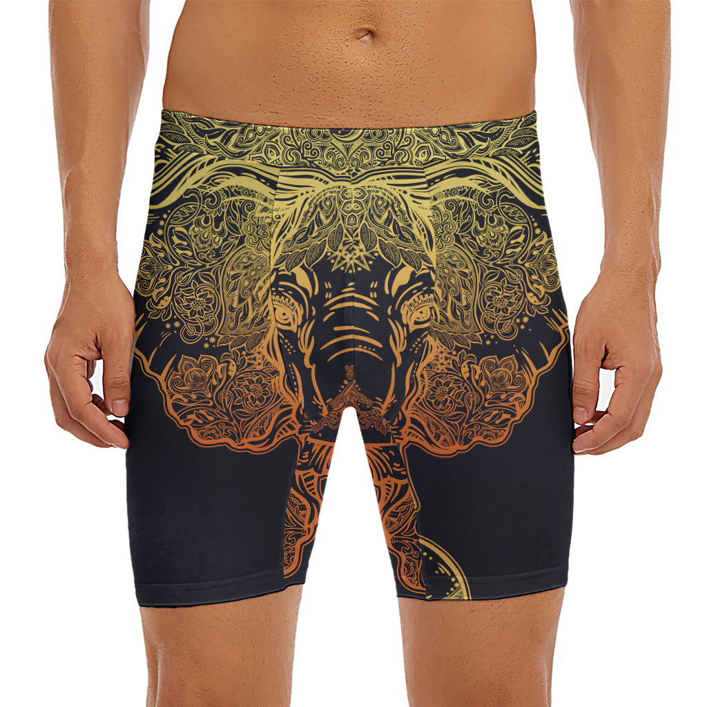 Spiritual Elephant Mandala Print Men's Long Boxer Briefs