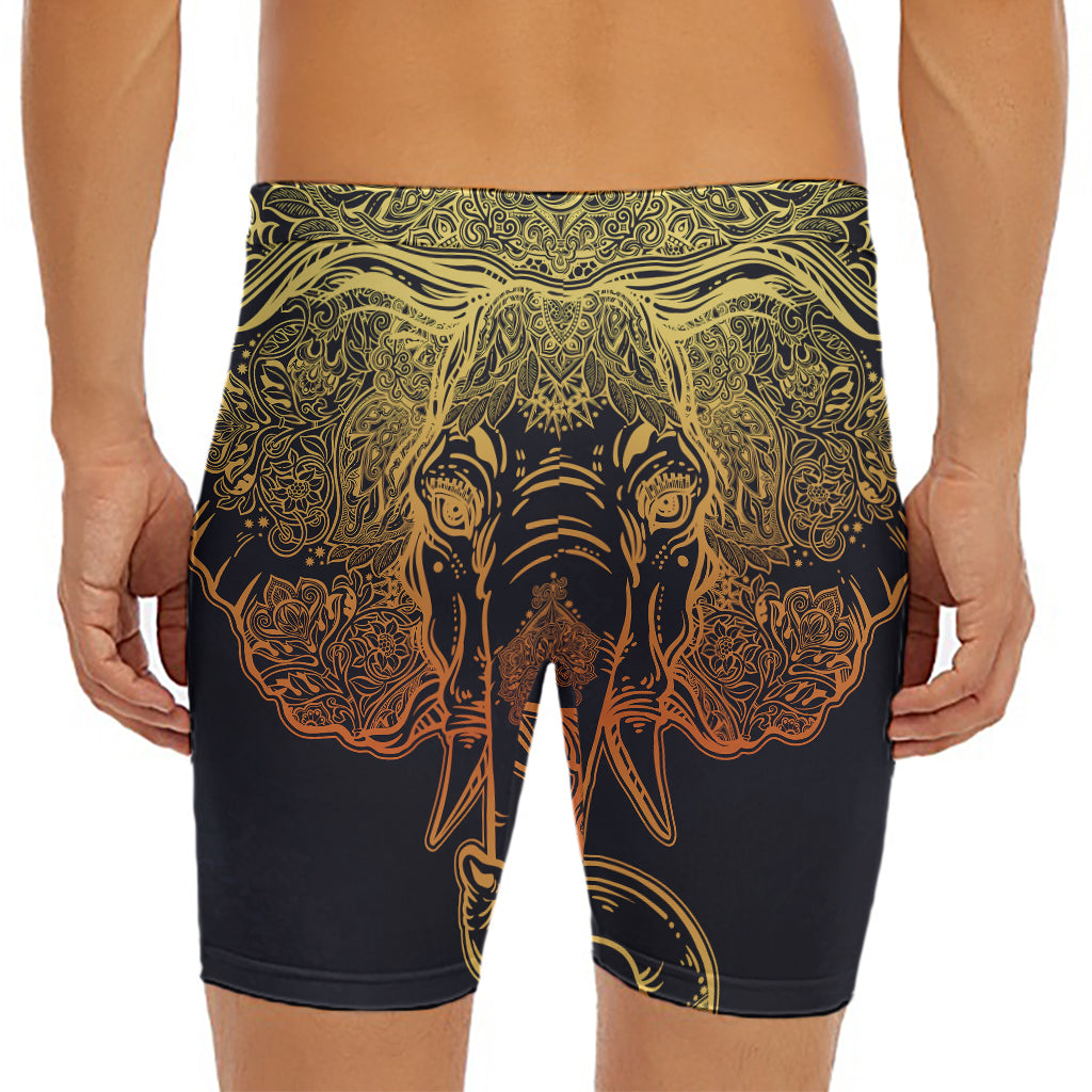 Spiritual Elephant Mandala Print Men's Long Boxer Briefs
