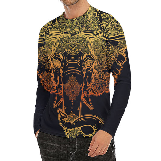 Spiritual Elephant Mandala Print Men's Long Sleeve Rash Guard