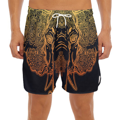 Spiritual Elephant Mandala Print Men's Split Running Shorts
