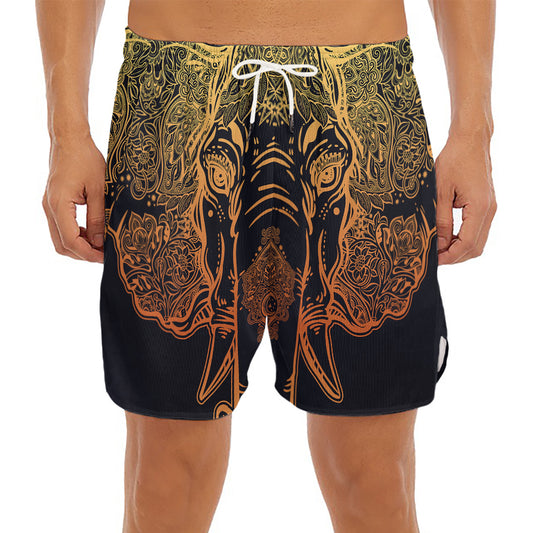Spiritual Elephant Mandala Print Men's Split Running Shorts