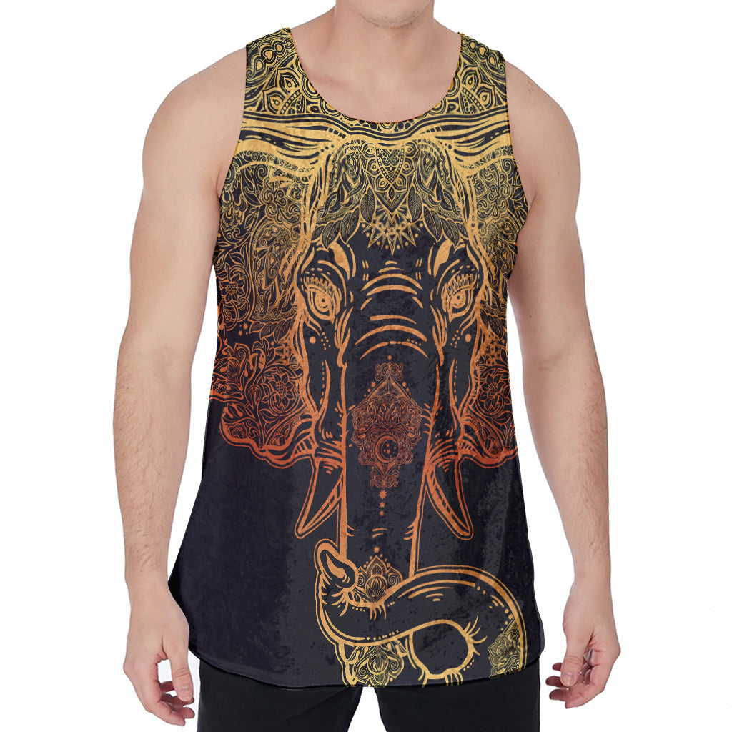 Spiritual Elephant Mandala Print Men's Velvet Tank Top