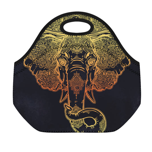 Spiritual Elephant Mandala Print Neoprene Lunch Bag