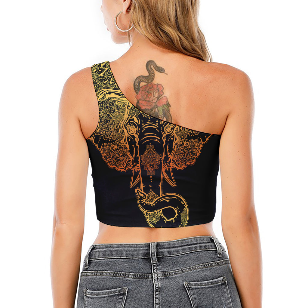 Spiritual Elephant Mandala Print One Shoulder Crop Top