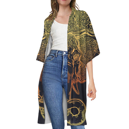 Spiritual Elephant Mandala Print Open Front Beach Cover Up