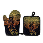 Spiritual Elephant Mandala Print Oven Mitt And Pot Holder Set