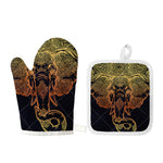 Spiritual Elephant Mandala Print Oven Mitt And Pot Holder Set