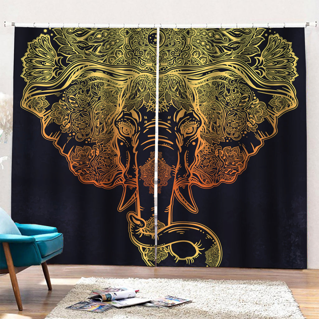 Spiritual Elephant Mandala Print Pencil Pleat Curtains