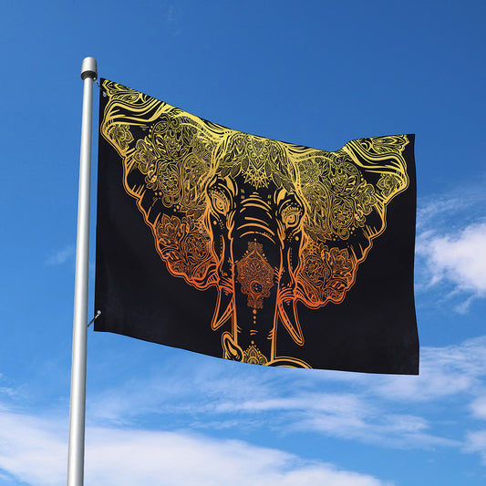 Spiritual Elephant Mandala Print Polyester Flag