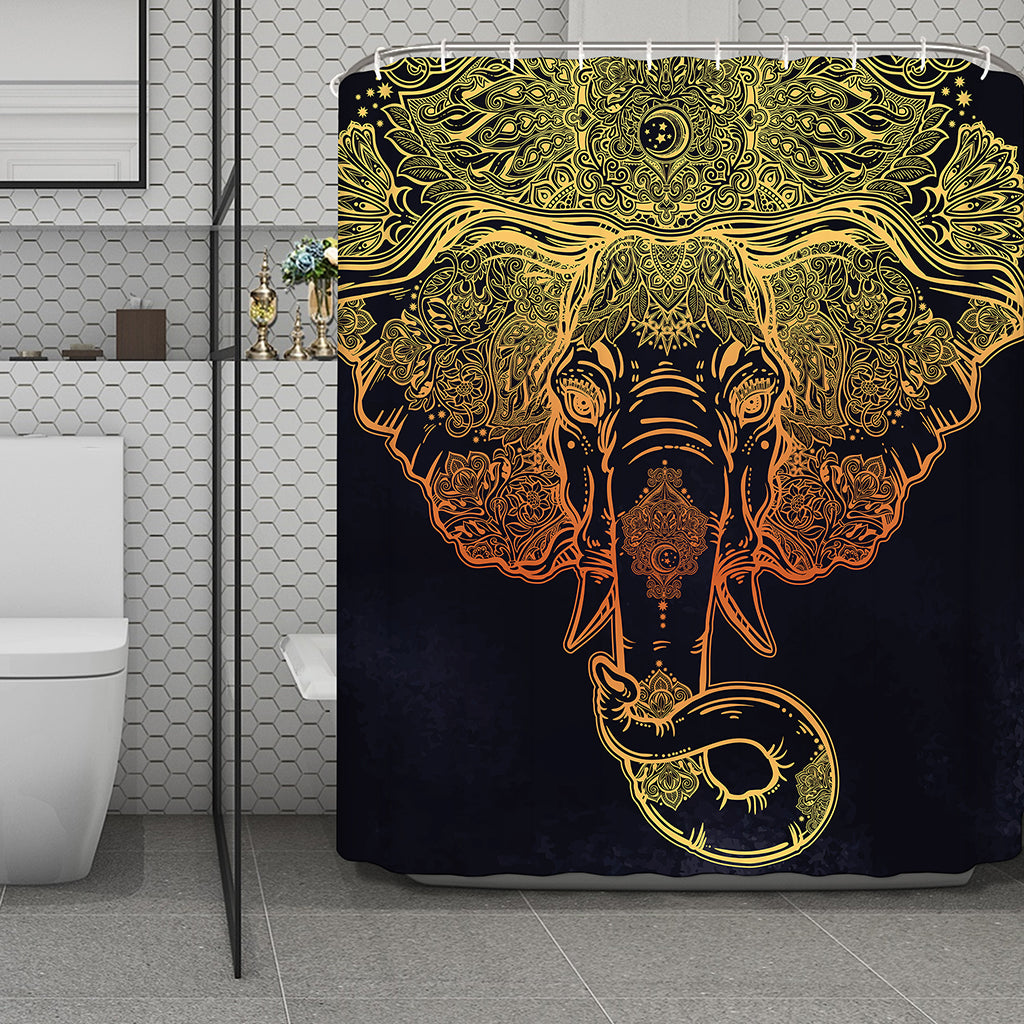 Spiritual Elephant Mandala Print Polyester Shower Curtain
