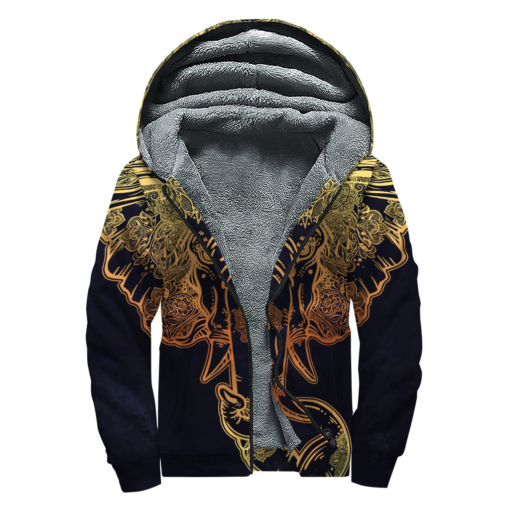 Spiritual Elephant Mandala Print Sherpa Lined Zip Up Hoodie