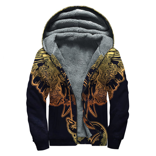 Spiritual Elephant Mandala Print Sherpa Lined Zip Up Hoodie