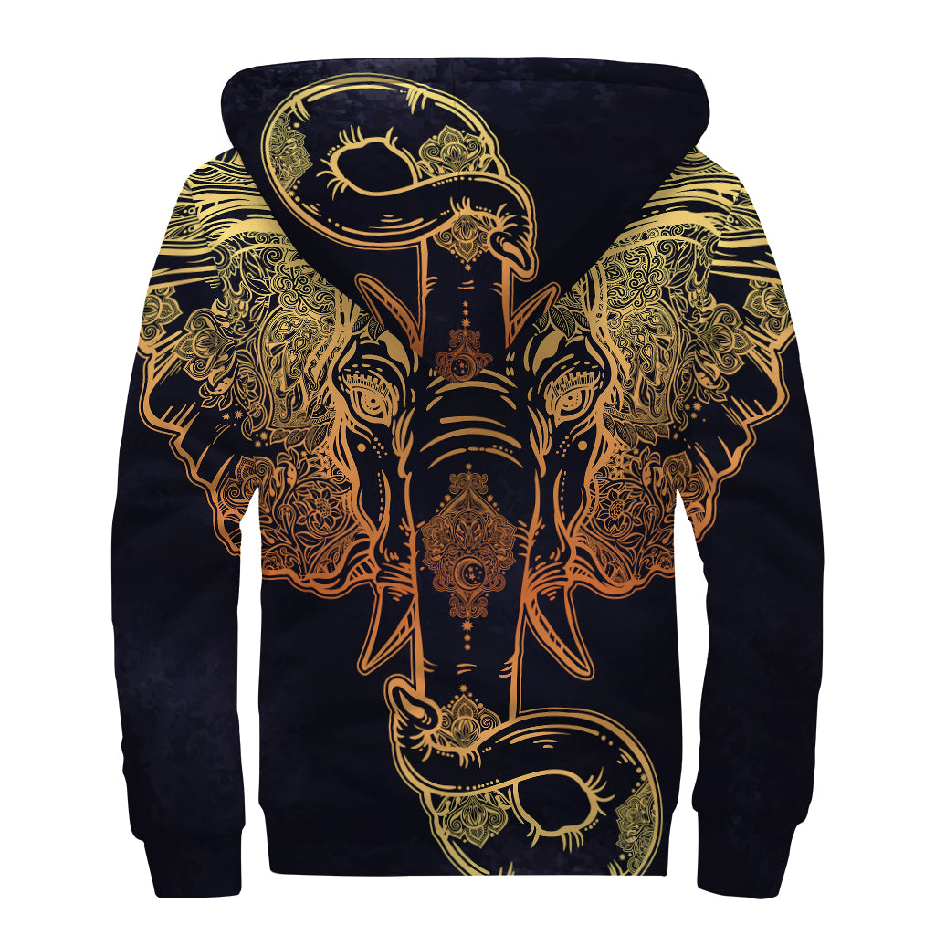 Spiritual Elephant Mandala Print Sherpa Lined Zip Up Hoodie