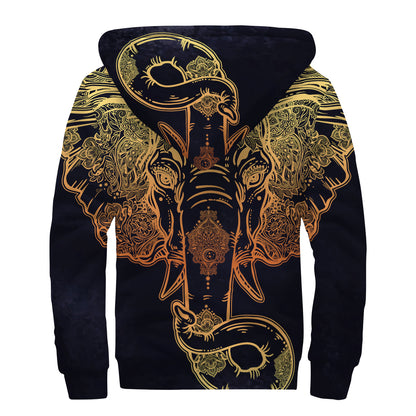 Spiritual Elephant Mandala Print Sherpa Lined Zip Up Hoodie
