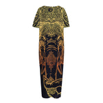 Spiritual Elephant Mandala Print Short Sleeve Long Nightdress