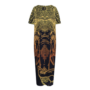 Spiritual Elephant Mandala Print Short Sleeve Long Nightdress