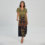 Spiritual Elephant Mandala Print Short Sleeve Maxi Dress