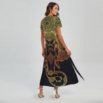 Spiritual Elephant Mandala Print Short Sleeve Maxi Dress