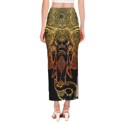 Spiritual Elephant Mandala Print Side Slit Maxi Skirt