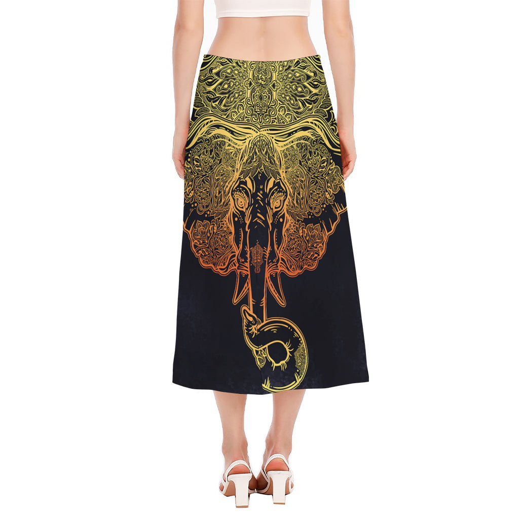 Spiritual Elephant Mandala Print Side Slit Midi Skirt