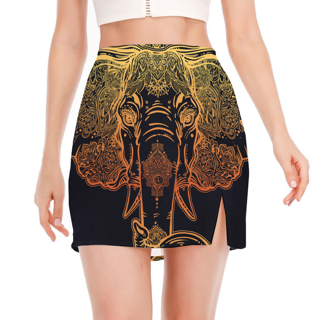 Spiritual Elephant Mandala Print Side Slit Mini Skirt
