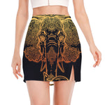Spiritual Elephant Mandala Print Side Slit Mini Skirt