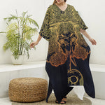 Spiritual Elephant Mandala Print Silk V-Neck Kaftan Dress