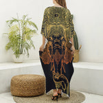 Spiritual Elephant Mandala Print Silk V-Neck Kaftan Dress