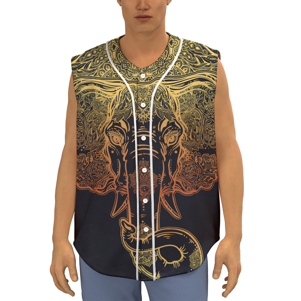 Spiritual Elephant Mandala Print Sleeveless Baseball Jersey