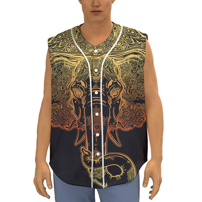 Spiritual Elephant Mandala Print Sleeveless Baseball Jersey