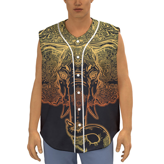 Spiritual Elephant Mandala Print Sleeveless Baseball Jersey