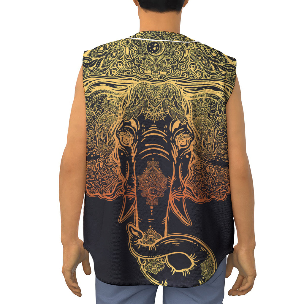 Spiritual Elephant Mandala Print Sleeveless Baseball Jersey