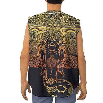 Spiritual Elephant Mandala Print Sleeveless Baseball Jersey
