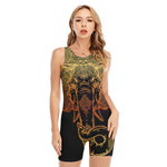 Spiritual Elephant Mandala Print Sleeveless One Piece Swimsuit