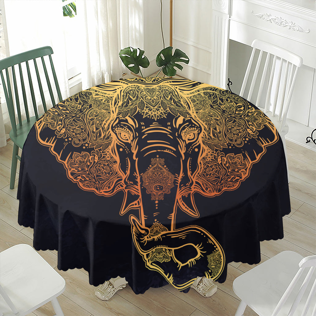 Spiritual Elephant Mandala Print Waterproof Round Tablecloth