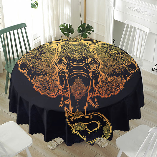 Spiritual Elephant Mandala Print Waterproof Round Tablecloth