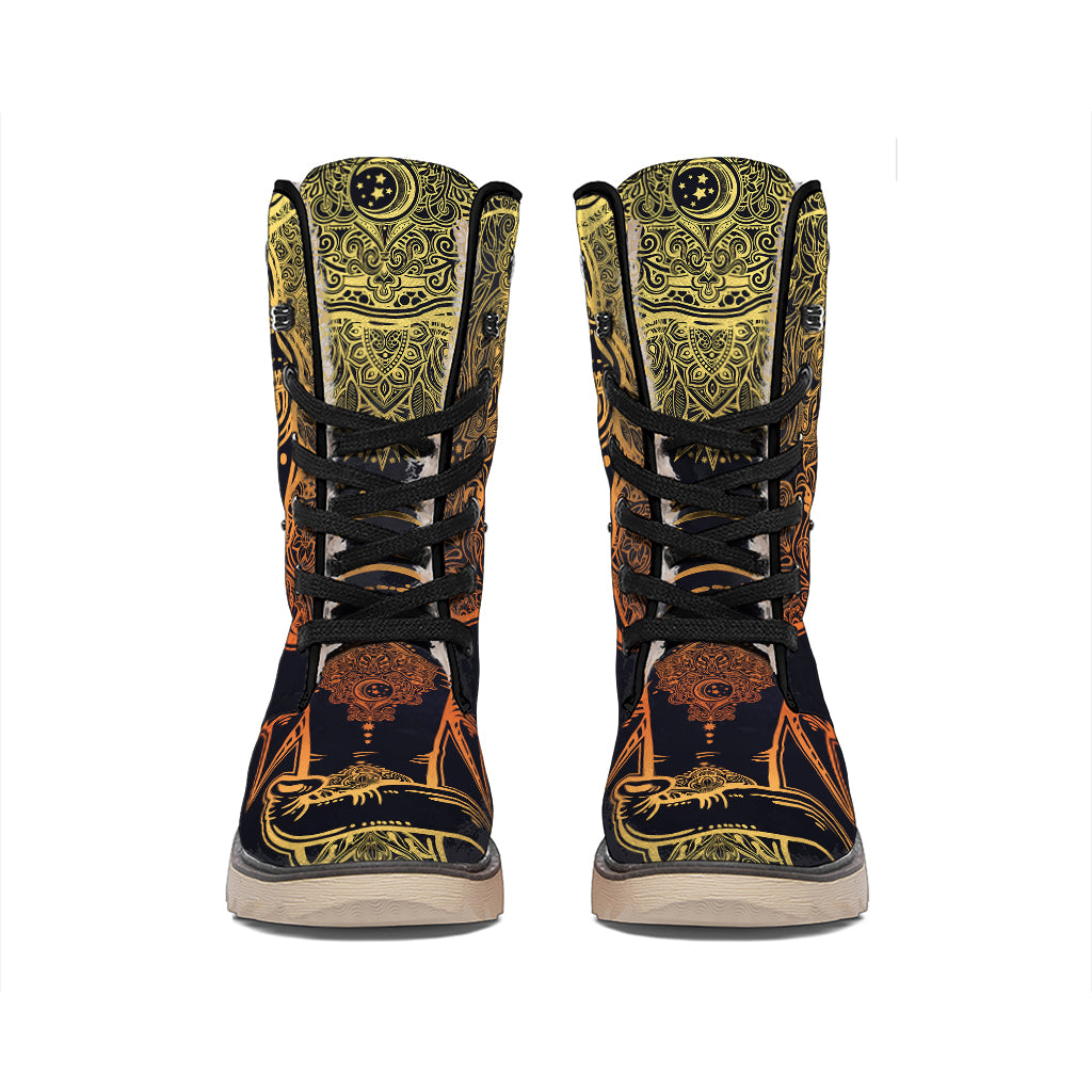 Spiritual Elephant Mandala Print Winter Boots