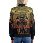 Spiritual Elephant Mandala Print Women's Bomber Jacket
