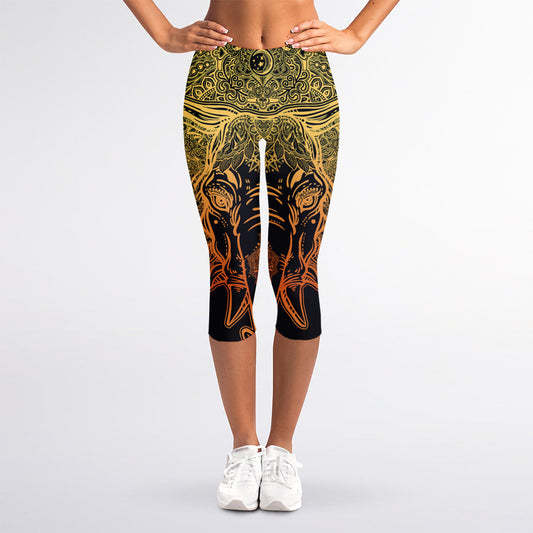 Spiritual Elephant Mandala Print Women's Capri Leggings