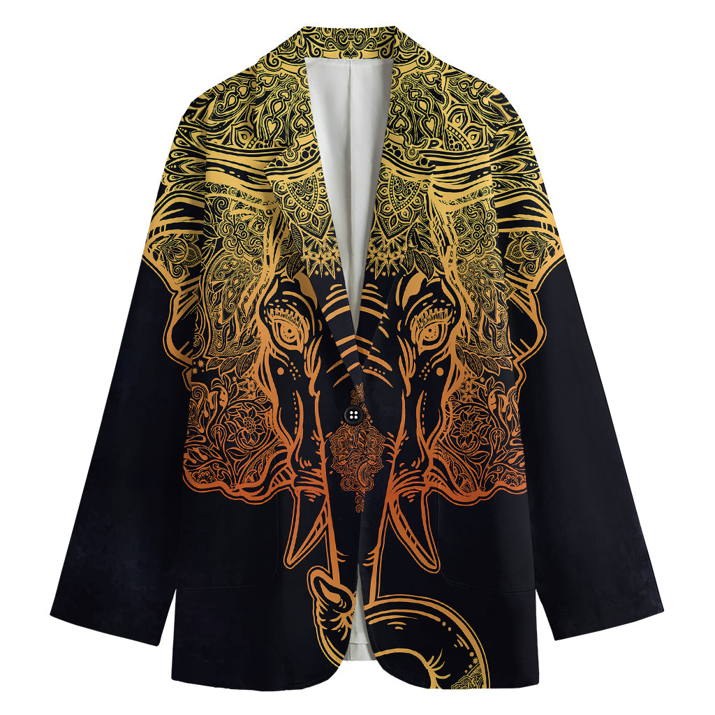 Spiritual Elephant Mandala Print Women's Cotton Blazer