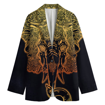 Spiritual Elephant Mandala Print Women's Cotton Blazer