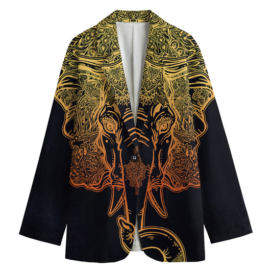 Spiritual Elephant Mandala Print Women's Cotton Blazer