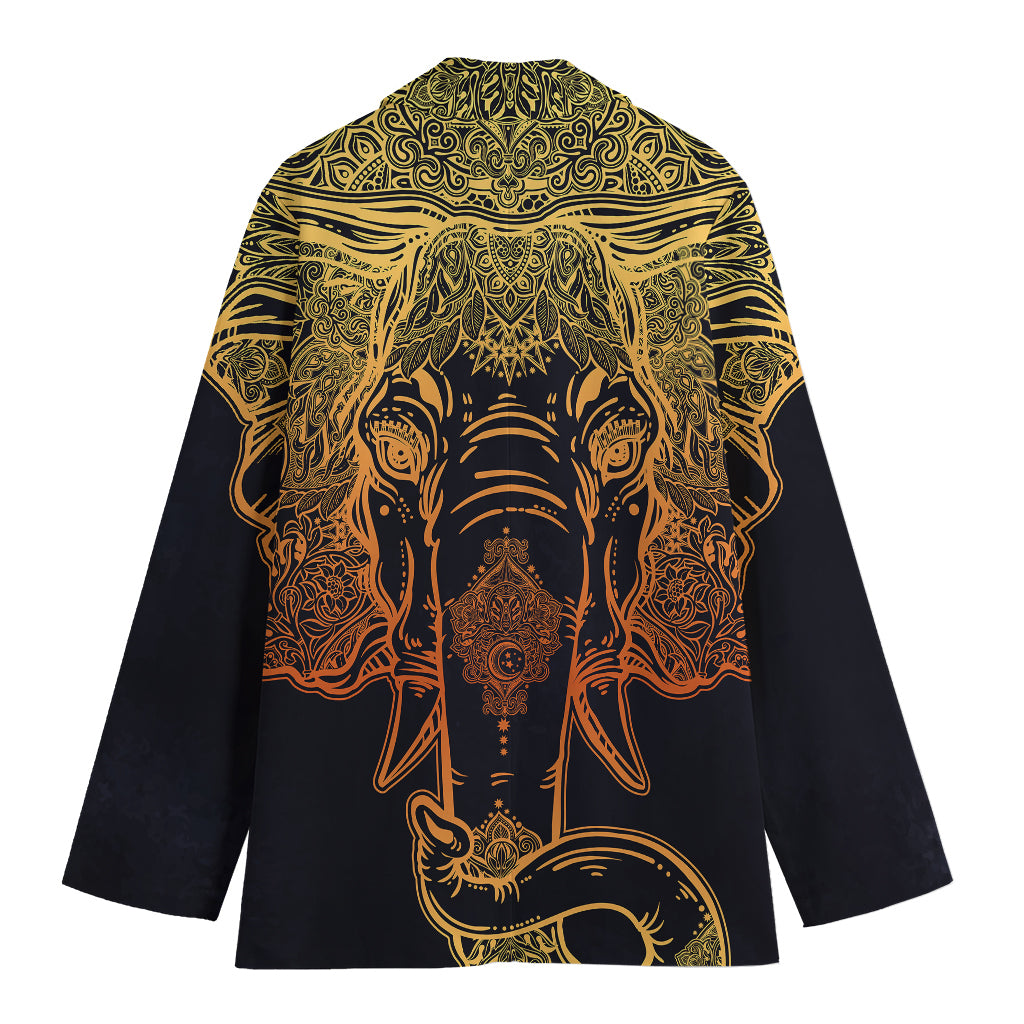 Spiritual Elephant Mandala Print Women's Cotton Blazer