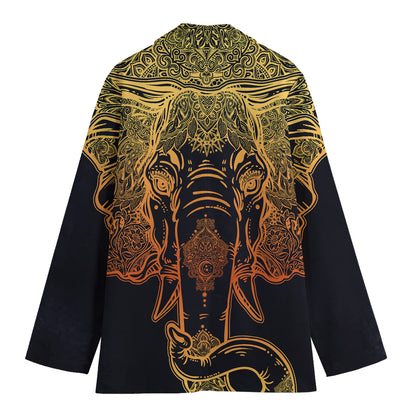 Spiritual Elephant Mandala Print Women's Cotton Blazer
